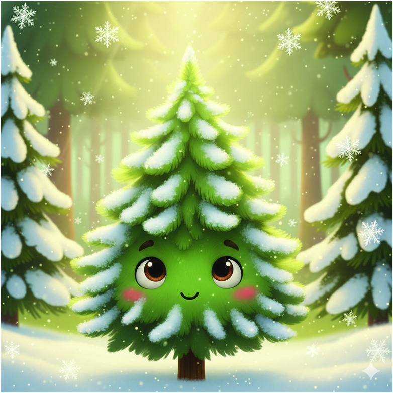 Snow covers the little fir tree.